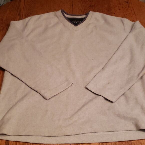 Trader Bay Vintage 90s Off-White Gray V-Neck Sweatshirt – Size L - Picture 1 of 4